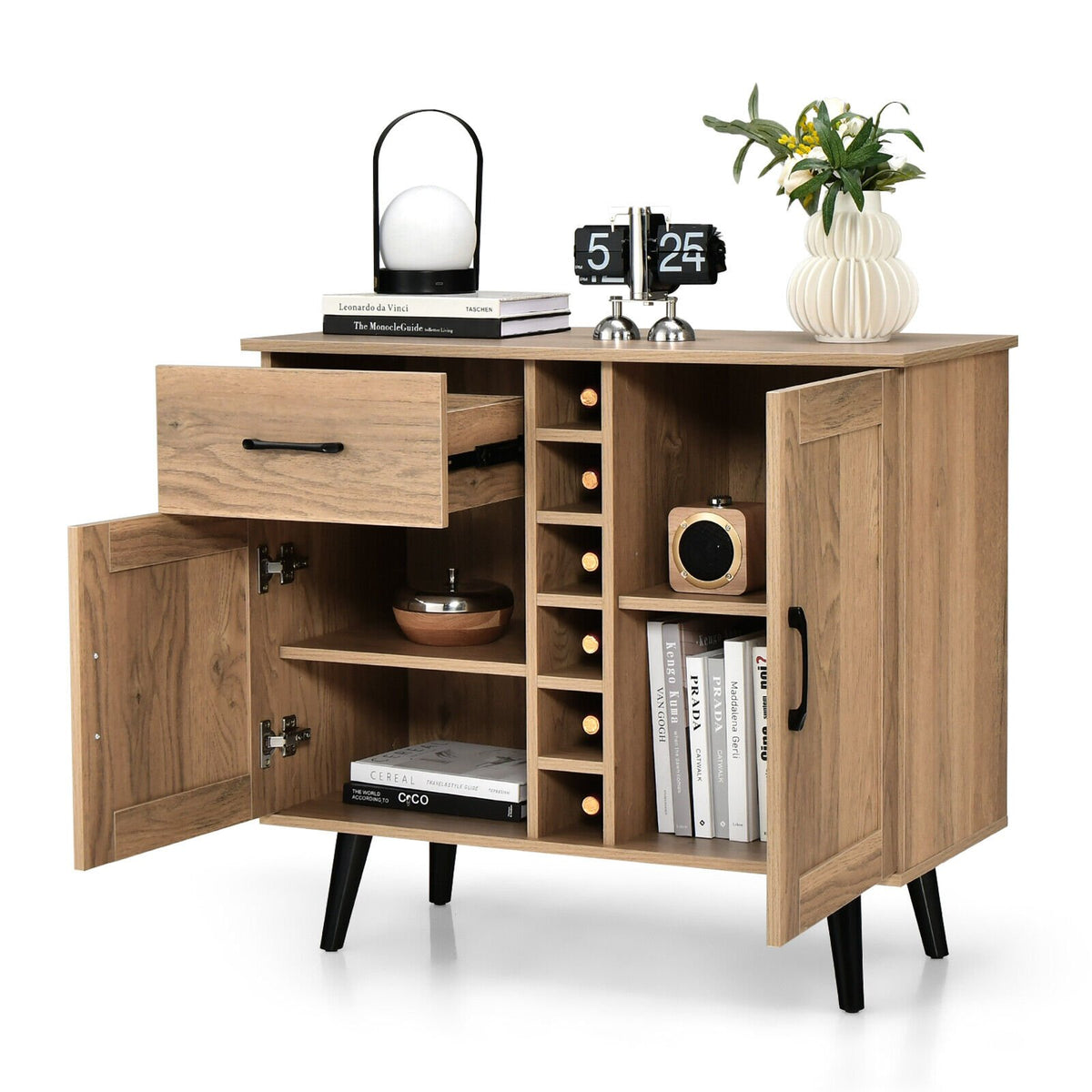 2-Door Buffet Sideboard with 6-Bottle Wine Rack Drawer view 4