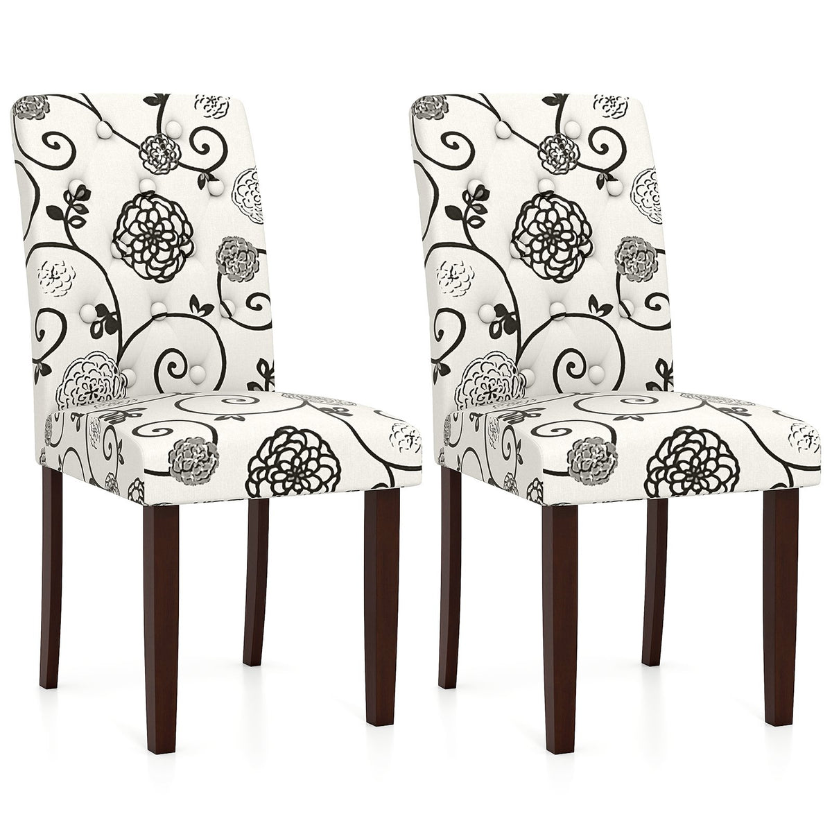 Button Tufted Fabric Upholstered Wooden Dining Chair Set of 2 with High Curved Back-Beige
