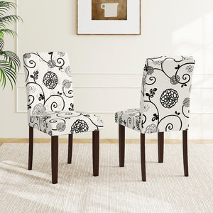 Button Tufted Fabric Upholstered Wooden Dining Chair Set of 2 with High Curved Back-Beige view 2