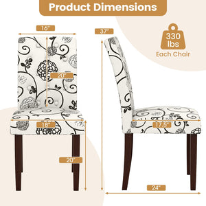 Button Tufted Fabric Upholstered Wooden Dining Chair Set of 2 with High Curved Back-Beige view 4