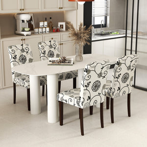 Button Tufted Fabric Upholstered Wooden Dining Chair Set of 2 with High Curved Back-Beige view 5
