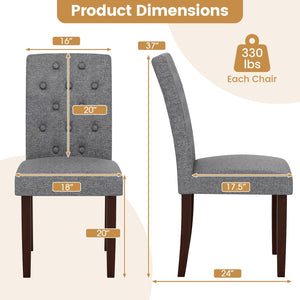 Button Tufted Fabric Upholstered Wooden Dining Chair Set of 2 with High Curved Back-Gray view 4