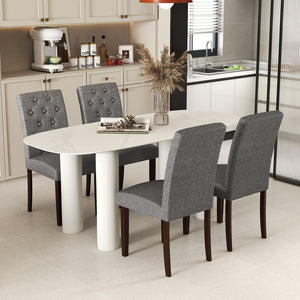 Button Tufted Fabric Upholstered Wooden Dining Chair Set of 2 with High Curved Back-Gray view 5