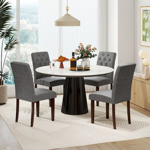 Button Tufted Fabric Upholstered Wooden Dining Chair Set of 2 with High Curved Back-Gray view 6