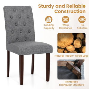 Button Tufted Fabric Upholstered Wooden Dining Chair Set of 2 with High Curved Back-Gray view 7