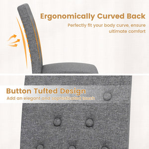 Button Tufted Fabric Upholstered Wooden Dining Chair Set of 2 with High Curved Back-Gray view 9