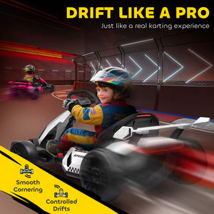 Aosom 24V Electric Go Kart, Battery Powered Kids Drift Kart with Adjustable Seat, Seat Belt, Horn, Music, Light