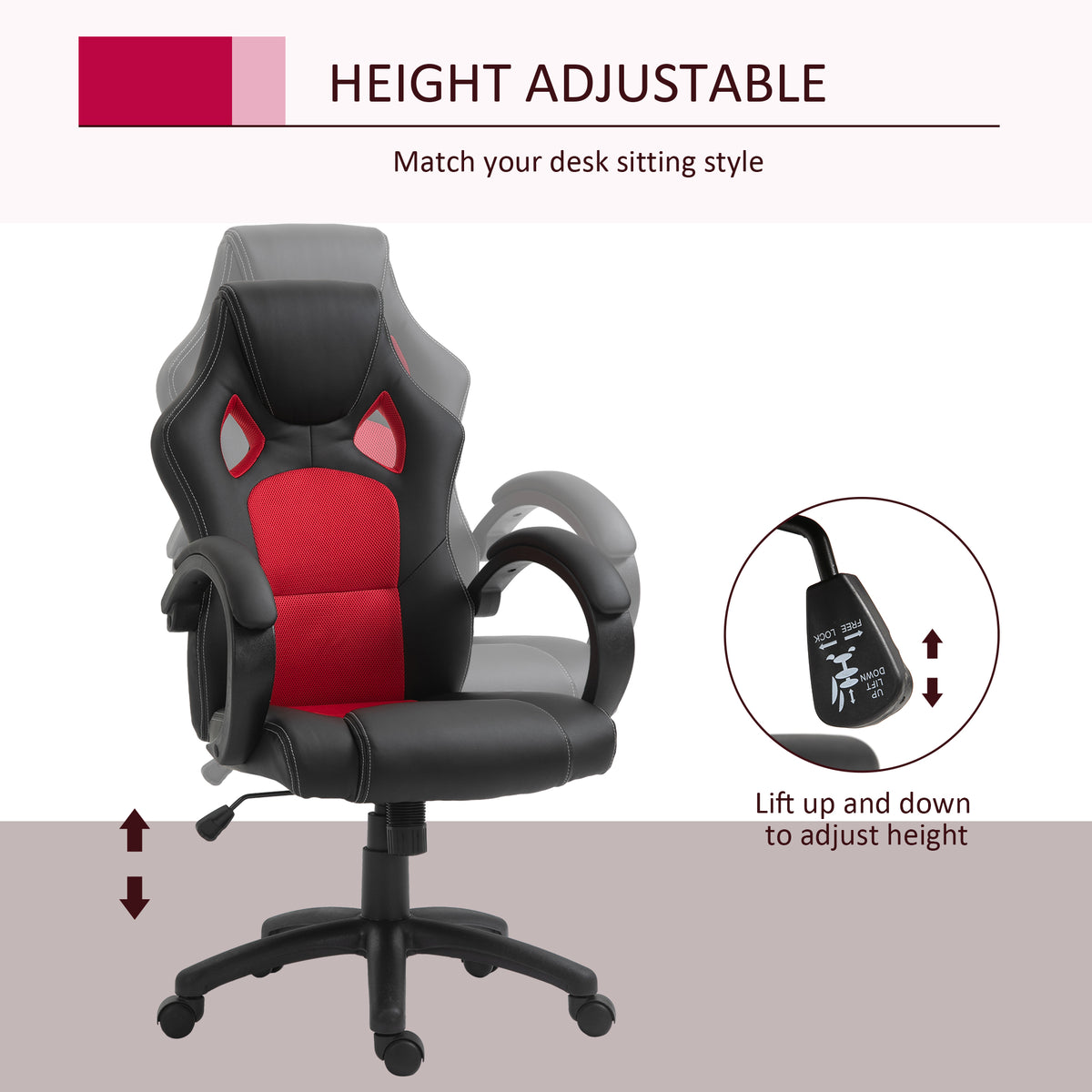 Racing Gaming Chair Office Chair Computer Desk Gamer Chair with Swivel Wheels, Padded Headrest – view 3