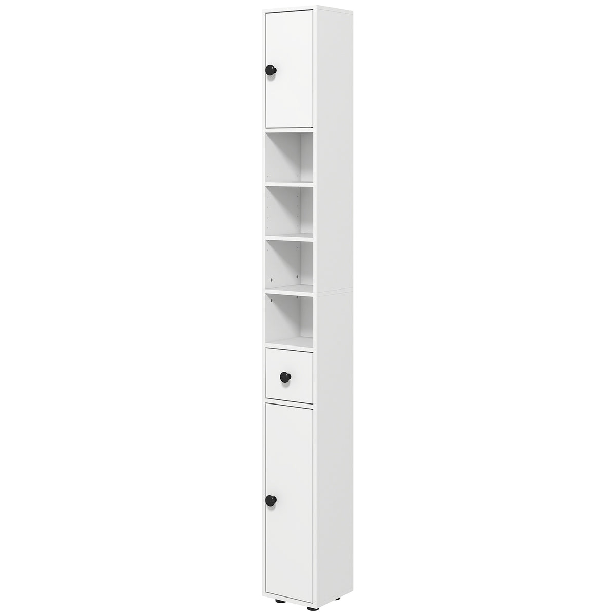 71" Tall Bathroom Cabinet, Narrow Toilet Paper Cabinet with Open Shelves, 2 Door Cabinets, Adjustable Shelves, Black