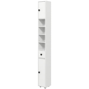 71" Tall Bathroom Cabinet, Narrow Toilet Paper Cabinet with Open Shelves, 2 Door Cabinets, Adjustable Shelves, Black
