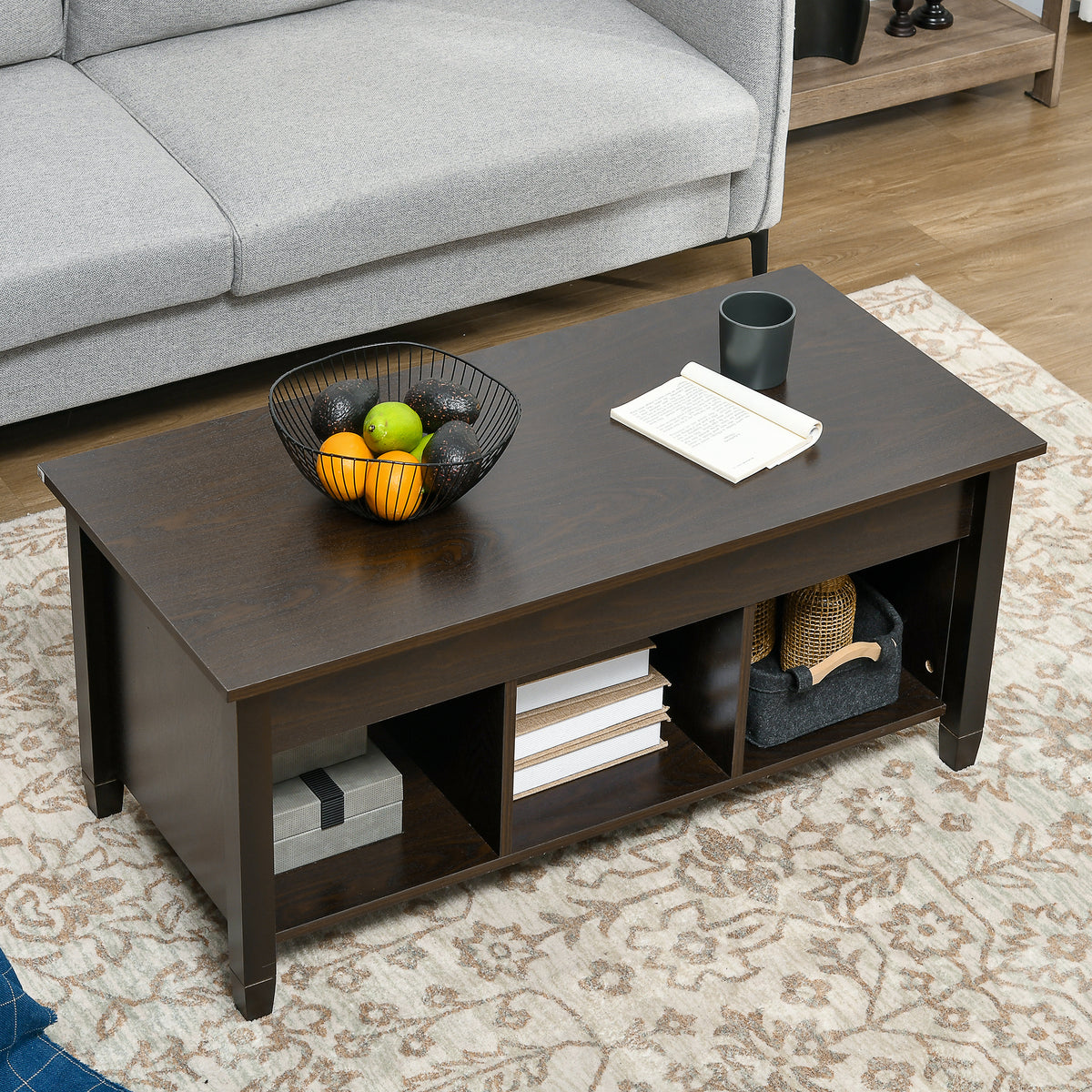 Lift Top Coffee Table, Modern Center Table with Storage Shelves and Hidden Compartment for Living Room – view 6
