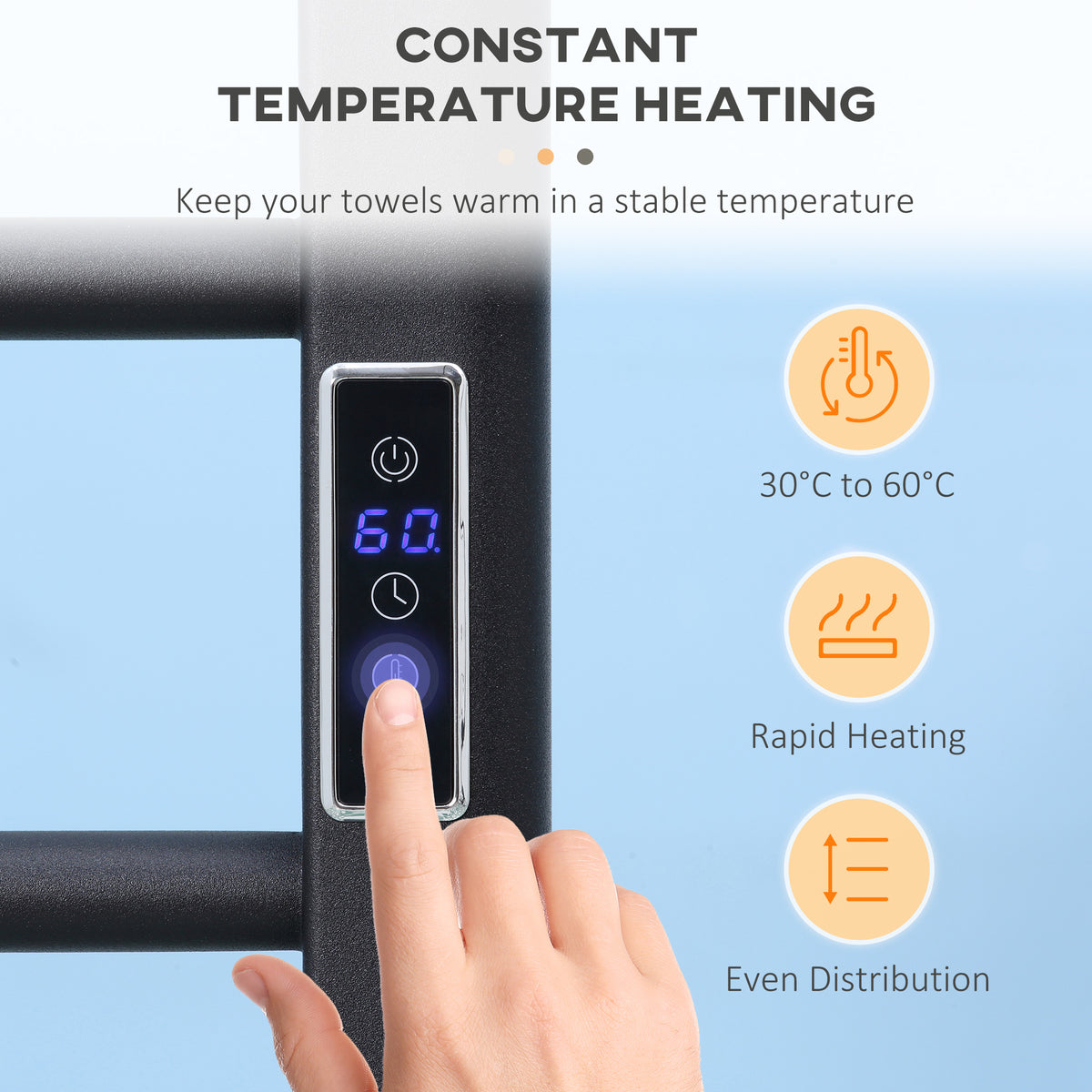 8-Bar Heated Towel Warmer Rack with Built-in Timer and LED Indicators – view 4