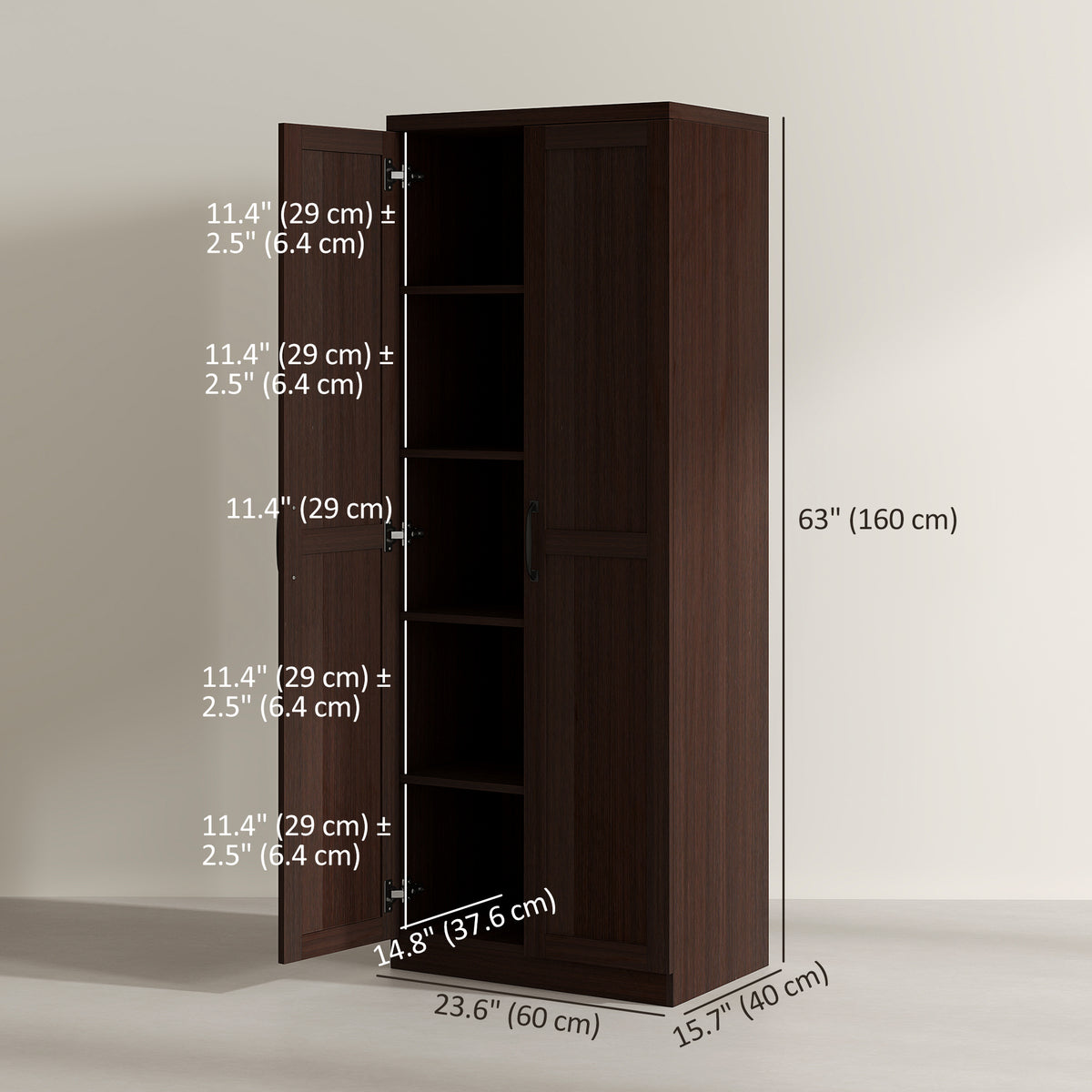 63" Kitchen Storage Cabinet, 5-tier Pantry Cabinet with Doors and Adjustable Shelves for Dining Room, Black – view 9