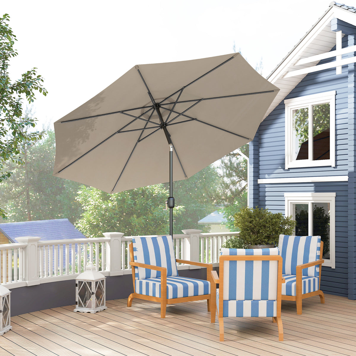 10' x 8' Round Market Umbrella, Patio Umbrella with Crank Handle and Tilt, Outdoor Parasol for Garden, Blue – view 35