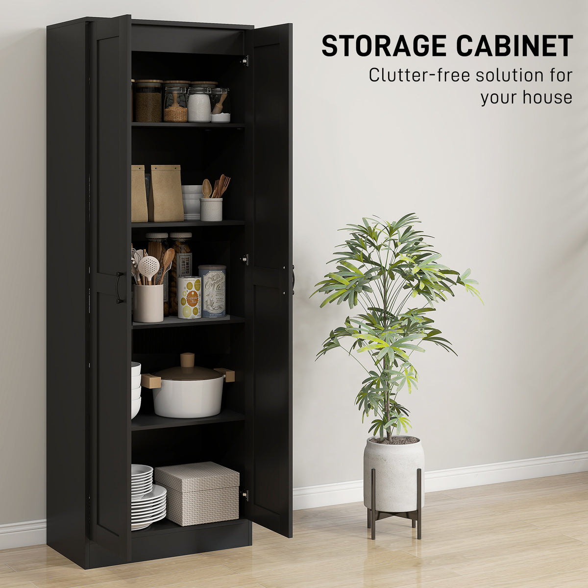 69" Tall Pantry Cabinet with Adjustable Shelves, Modern Kitchen Pantry Cabinet with Soft Close Doors, Black – view 3
