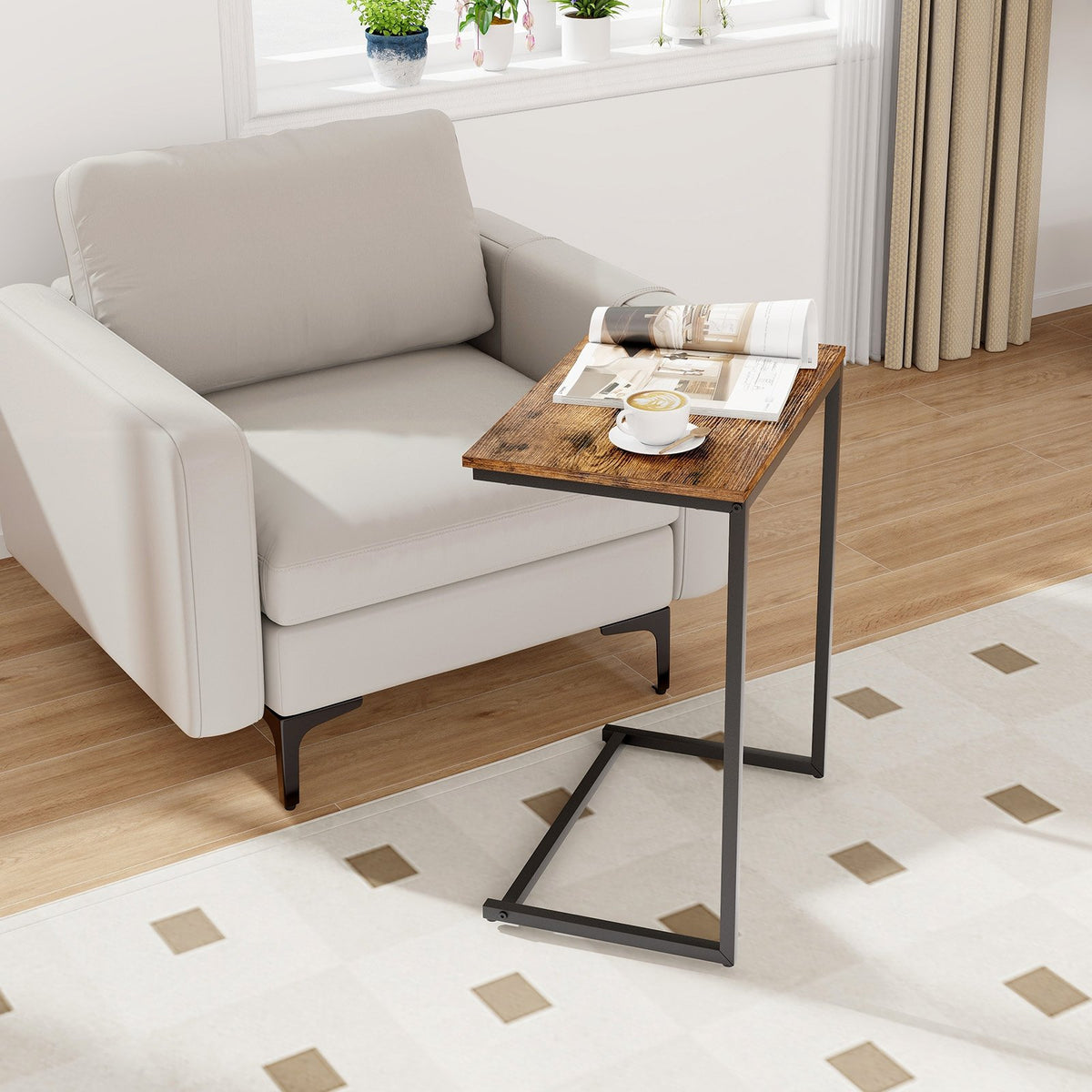 C-shaped Industrial End Table with Metal Frame view 2