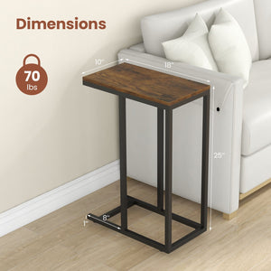 C-shaped Side Table with Heavy-duty Metal Frame-Rustic Brown view 5