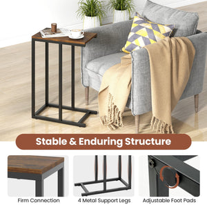 C-shaped Side Table with Heavy-duty Metal Frame-Rustic Brown view 9