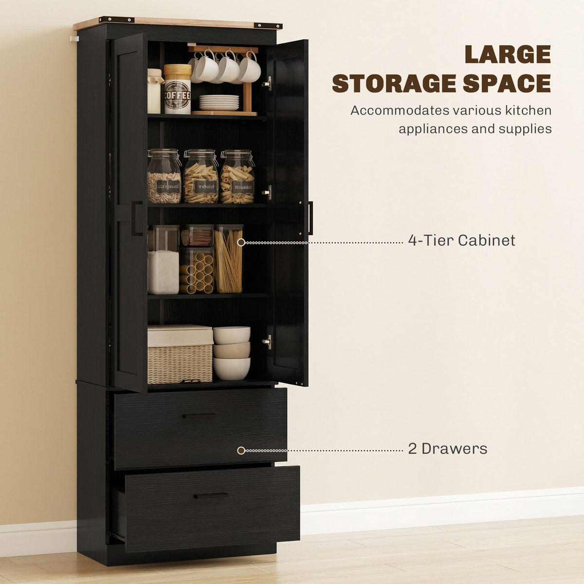 67" Tall Kitchen Pantry Storage Cabinet, Kitchen Pantry Cabinet with Doors, Drawers and Adjustable Shelves – view 3