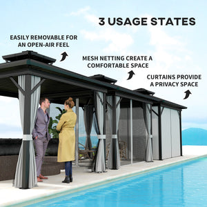 10' x 10' Hardtop Gazebo, Sun Shelter with Double Tier Metal Roof, Mosquito Netting, and Hanging Hook, Light Grey