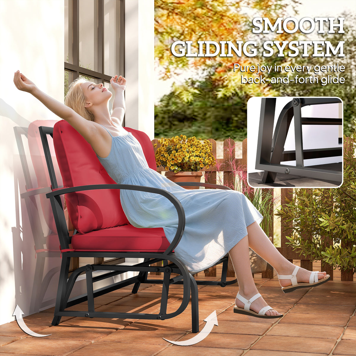 2-Person Outdoor Glider Chair, Patio Double Rocking Loveseat with Steel Frame and Cushions for Backyard – view 10