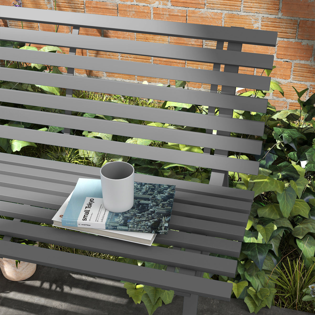 Outdoor Bench Patio Bench, Aluminum Lightweight Park Bench with Slatted Seat for Lawn, Park, Deck, Grey