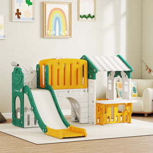 Qaba 7-in-1 Toddler Slide, Kids Slide Climber Playset with Playhouse and Basketball Hoop for 1-4 Years
