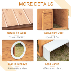 Wooden Outdoor Playhouse for Kids with Working Door, Windows, Mailbox, Bench, Flowers Box and Blackboard, Yellow