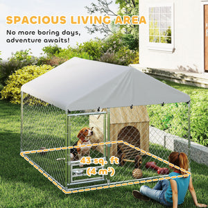 Outdoor Dog Run w/ Adjustable & Rotating Bowls, Water-Resistant UV-Resistant Cover, Secure Lock, 6.6' x 6.6' x 5.1'