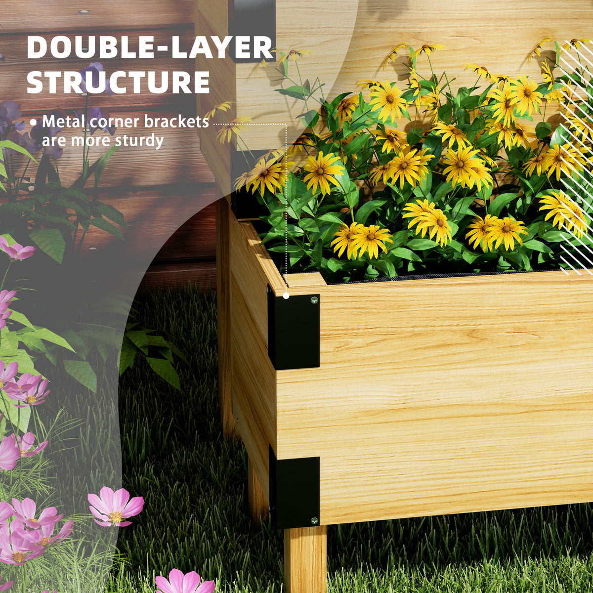 Raised Garden Bed with Trellis, 2 Tier Wooden Elevated Planter Box, for Vegetables, Flowers, Herbs, Natural