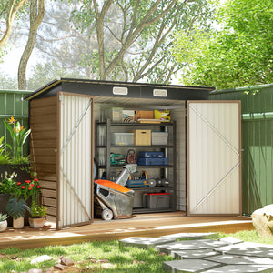 8 x 4FT Galvanized Garden Storage Shed, Metal Outdoor Shed with Double Doors and 2 Vents, Oak – view 42