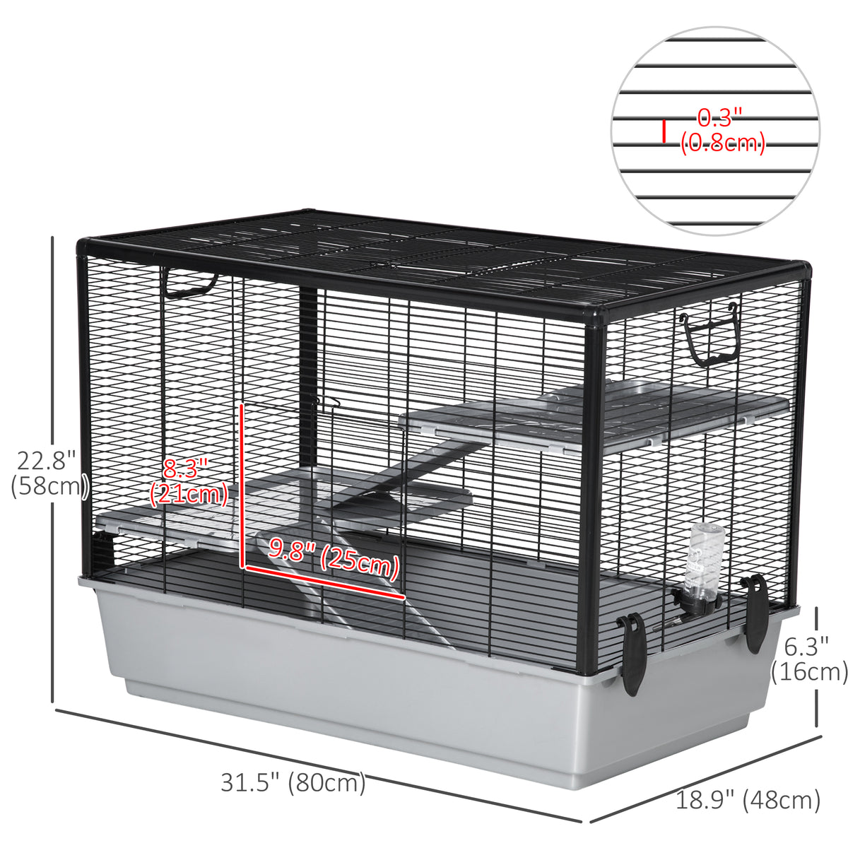 3-tier Hamster Cage, Guinea Pig Cage, Pet Chinchillas Play House Indoor with Accessories Food Dish Water – view 9