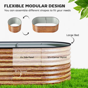 5 x 2.5 x 2 ft Galvanized Raised Garden Bed, Easy DIY Oval Planter Box with Safety Edging and Gloves, Brown Wood Effect
