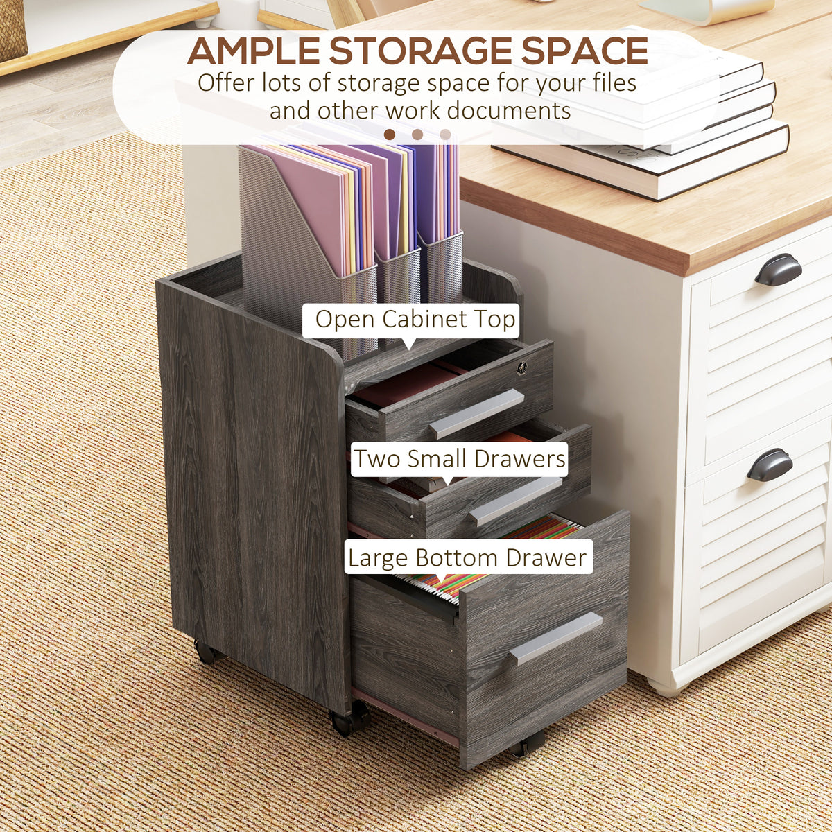 3 Drawer File Cabinet with Lock and Edged Top, Lockable Filing Cabinet on Wheels for Letter and A4 Size – view 17