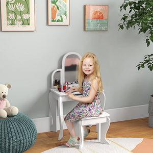 Qaba Kids Dressing Table and Chair Set, Girls Dressing Set, Makeup Desk with Drawer for 3-6 Years Old Kids