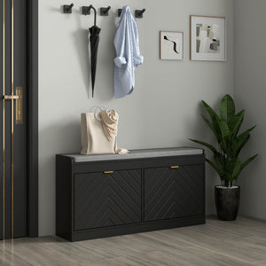 Shoe Storage with Seat, Upholstered Hallway Bench, Shoe Bench with 2 Flip Drawers and 4 Vents for 8 Pairs of Shoes