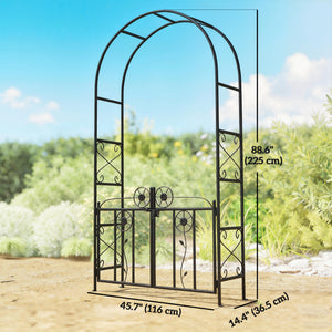 7.4 ft Garden Arch, Outdoor Trellis Arbor with Gate for Climbing Plants, Wedding Arch, Black