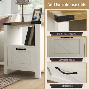 Side Table with Storage, Farmhouse End Table with Drawer, Open Shelf and Barn-style Panel – view 18