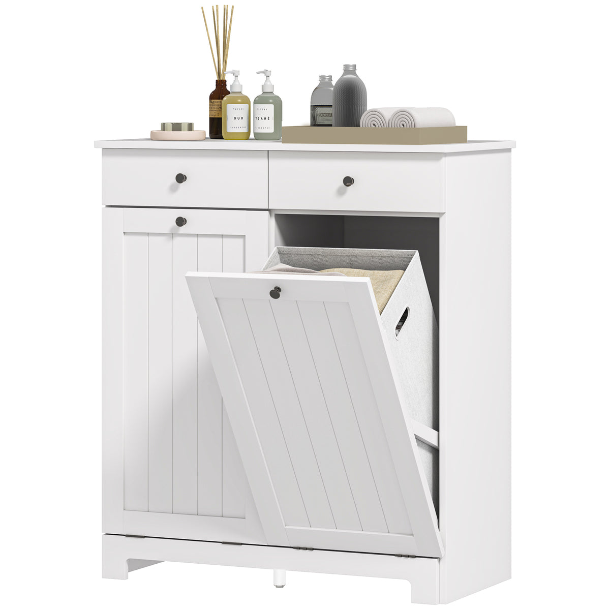Laundry Cabinet, Tilt Out Laundry Hamper Cabinet with 2 Baskets, Bathroom Hamper Cabinet with 2 Drawers – view 8