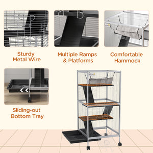 4-Tier Rolling Small Animal Cage, Deluxe Ferret Cage for Mink Chinchilla Kitten Rabbit