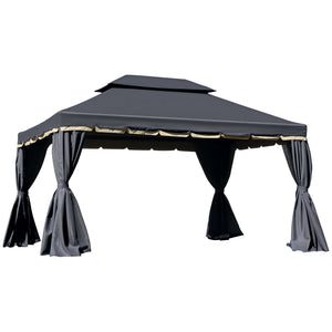13' x 10' Patio Gazebo, Double Roof Outdoor Gazebo Canopy Shelter with Netting & Curtains