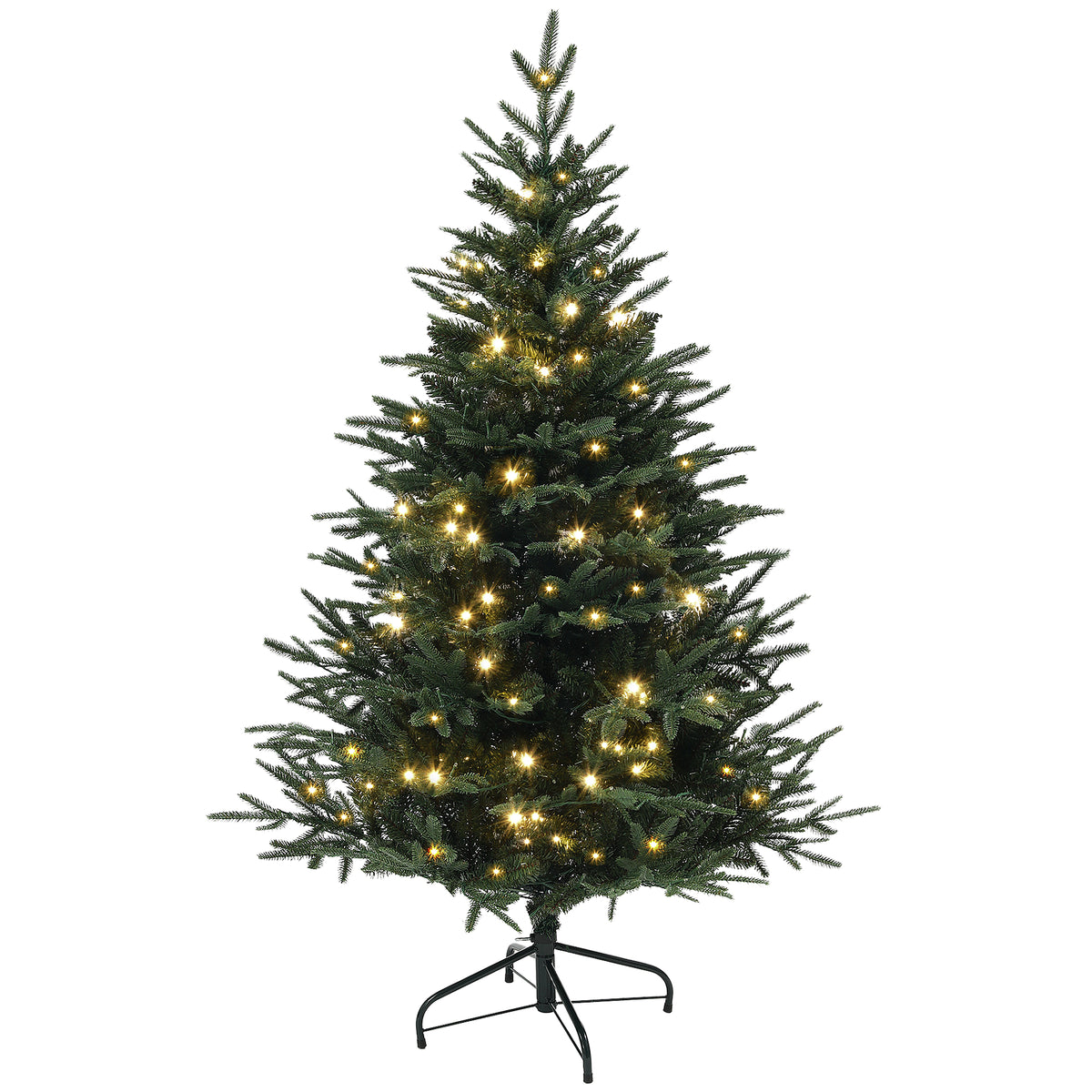 5ft Prelit Artificial Christmas Tree with 542 Tips, Warm White LED Lights, Steel Base, Hinged Xmas Tree, Auto Open