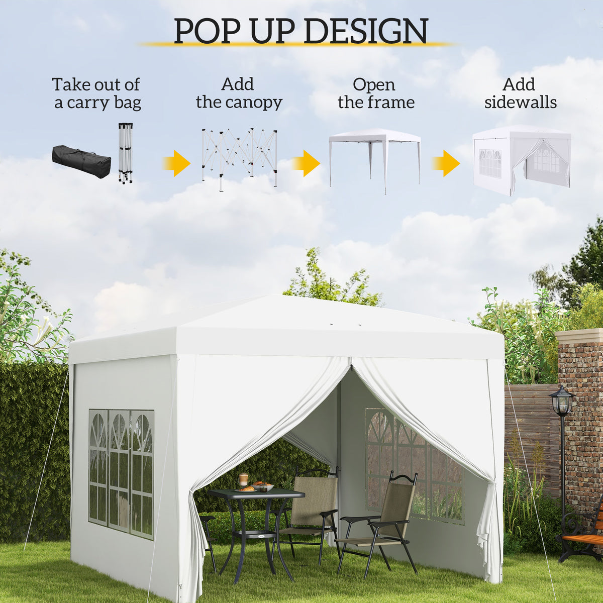 9.7' x 9.7' Outdoor Pop Up Party Tent Wedding Gazebo Canopy with Carrying Bag (White)
