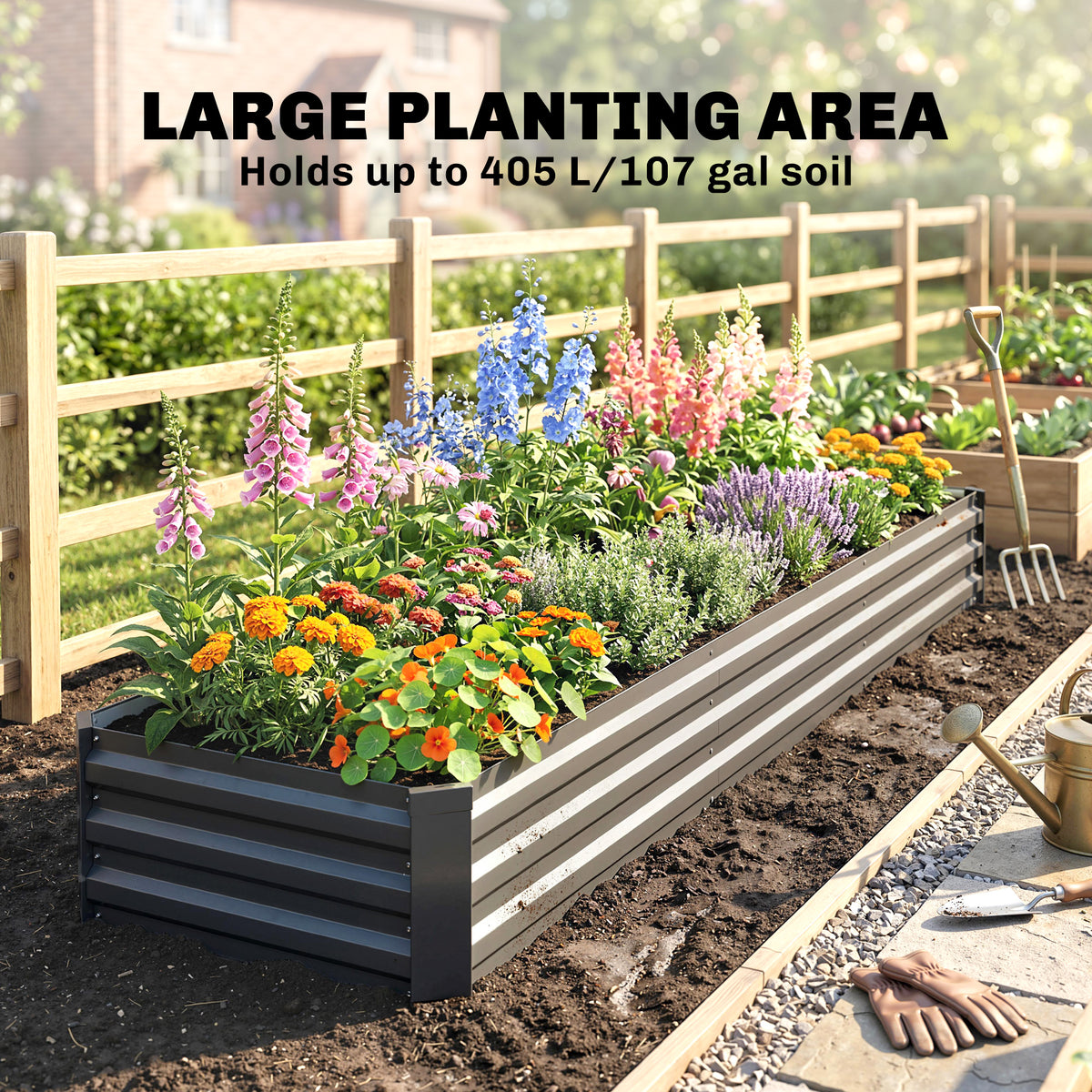 8'x2'x1' Galvanized Raised Bed, Large Elevated Planter Box for Growing Flowers, Herbs and Vegetables – view 3