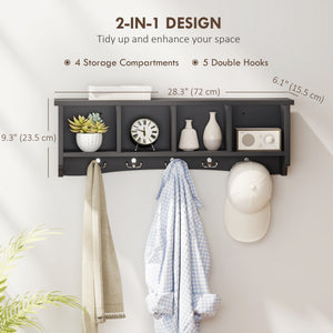 Coat Rack Wall Mount with Shelf, 28" Wall Coat Rack with 5 Hooks and 4 Compartments for Living Room – view 3