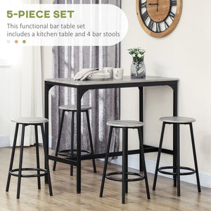 5-Piece Bar Table Set for 4, Industrial Counter Height Bar Table and Chairs for Kitchen, Dining Room, Grey – view 3