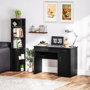 Computer Desk and Bookcase Set, Study Table with Adjustable Shelf, Bookshelf with Open Compartments and Cabinet, Black