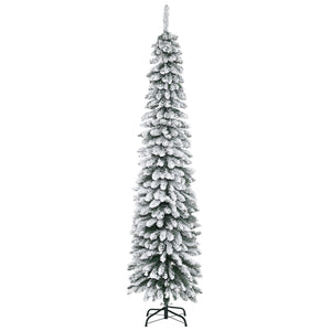 6 Ft Snow-Flocked Artificial Christmas Tree, Slim Pencil Xmas Tree with Realistic Branches, Metal Base – view 2