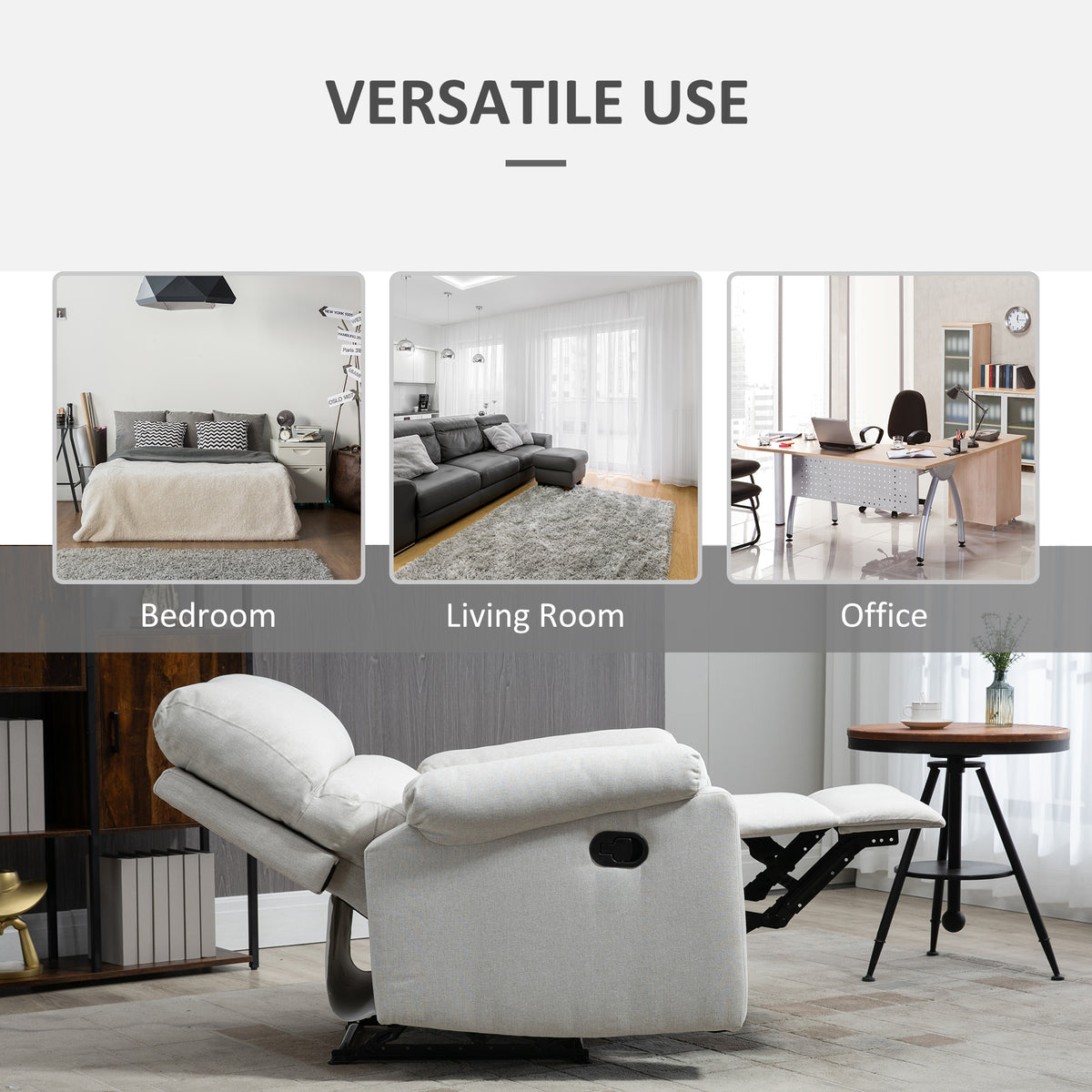 Recliner Chair, Manual Reclining Chair with Footrest, Padded Seat for Living Room, Bedroom, Study, Dark Grey – view 13