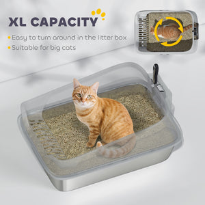 Cat Litter Box Stainless Steel with Metal Litter Scoop, Never Absorbs Odors, Anti Leakage, 17" x 13" x 10" – view 11